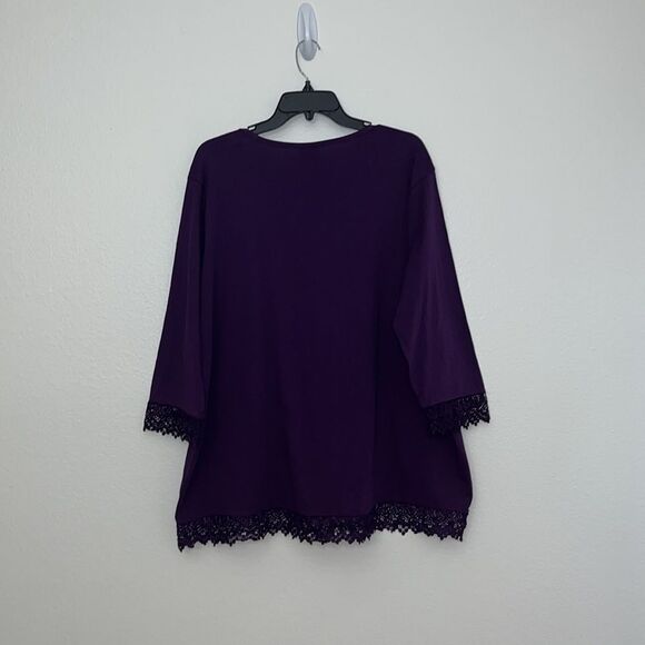 Gold Coast Always in Style Purple Lace Hem Henley Cotton Blouse Women's XXL - Picture 10 of 13